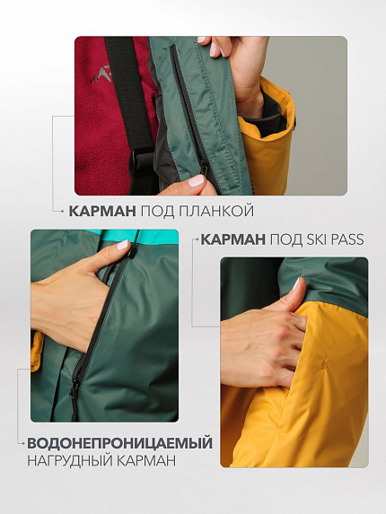  куртка утепленная женская "анжа" (бирюзовый/морская волна/горчица) 